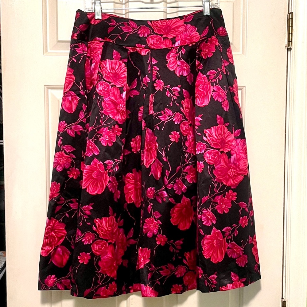Talbots Black and Pink Floral A-Line Skirt
